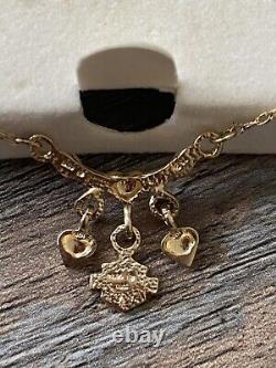 Vintage 10kt Gold Harley Davidson Stamper Hearts & Bar $ Shield Charms necklace