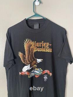 Vintage 1986 3D Emblem Harley Davidson American Eagle T shirt Bar And Shield XL