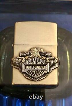 Vintage 1999 Harley Davidson Brass Zippo Bar And Shield