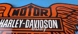 Vintage 35 Harley Davidson Motorcycle Porcelain Gas Bike Bar & Shield Logo Sign