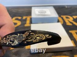 Vintage Harley Black Hills Stamper Gold Jewelry Genuine Leaf Bar Shield Bracelet