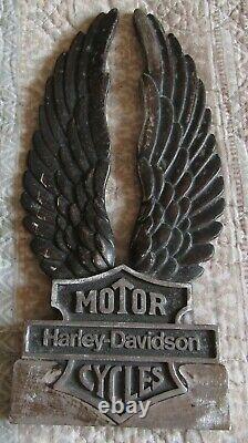 Vintage Harley Davidson Aluminum Sissy Bar Backrest Emblem Logo Shield Wings