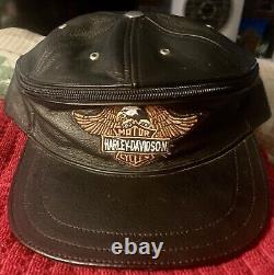 Vintage Harley Davidson Bar & Shield Leather Hat Cap Adjustable