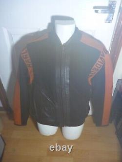 Vintage Harley Davidson Bar & Shield Orange/Black Leather & Wool Jacket (Size S)