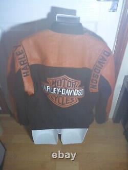 Vintage Harley Davidson Bar & Shield Orange/Black Leather & Wool Jacket (Size S)