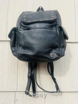 Vintage Harley Davidson Black Leather Mini Backpack/Bar & Shield/Medium /Studded