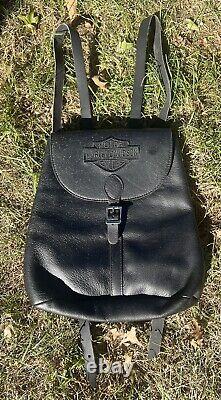 Vintage Harley Davidson Black/White Speckled Leather Backpack/Bar & Shield/Large