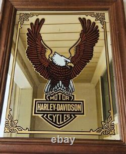 Vintage Harley Davidson Eagle Shield Logo Framed Bar Man Cave Mirror 28x23