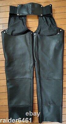 Vintage Harley Davidson Men' Black Leather chaps L Bar Shield H-D98142-92VM EUC