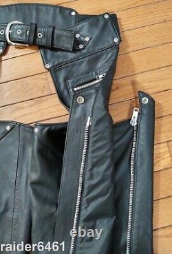 Vintage Harley Davidson Men' Black Leather chaps L Bar Shield H-D98142-92VM EUC