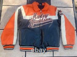 Vintage Harley Davidson Men's Flaming Bar & Shield Leather Moto Jacket / SM