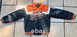 Vintage Harley Davidson Men's Flaming Bar & Shield Leather Moto Jacket / SM