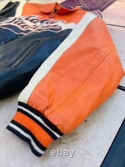 Vintage Harley Davidson Men's Flaming Bar & Shield Leather Moto Jacket / SM