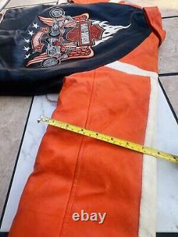 Vintage Harley Davidson Men's Flaming Bar & Shield Leather Moto Jacket / SM