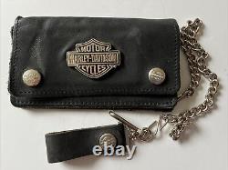 Vintage Harley Davidson Metallic Bar And Shield Wallet & Chain 1970s 80s Biker