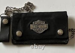 Vintage Harley Davidson Metallic Bar And Shield Wallet & Chain 1970s 80s Biker