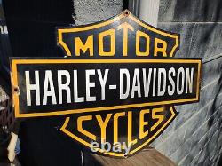 Vintage Harley Davidson Motorcycle Heavy Porcelain Gas Bike Bar & Shield Sign