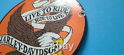 Vintage Harley Davidson Motorcycle Porcelain 12 Gas Bar Shield Bald Eagle Sign