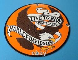 Vintage Harley Davidson Motorcycle Porcelain Gas Bike Bar Shield Bald Eagle Sign