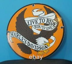 Vintage Harley Davidson Motorcycle Porcelain Gas Bike Bar Shield Bald Eagle Sign