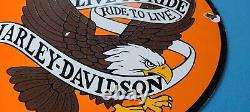 Vintage Harley Davidson Motorcycle Porcelain Gas Bike Bar Shield Bald Eagle Sign