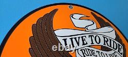 Vintage Harley Davidson Motorcycle Porcelain Gas Bike Bar Shield Bald Eagle Sign