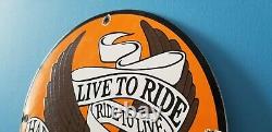 Vintage Harley Davidson Motorcycle Porcelain Gas Bike Bar Shield Bald Eagle Sign