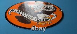 Vintage Harley Davidson Motorcycle Porcelain Gas Bike Bar Shield Bald Eagle Sign