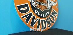 Vintage Harley Davidson Motorcycle Porcelain Gas Bike Bar Shield Wings Sign
