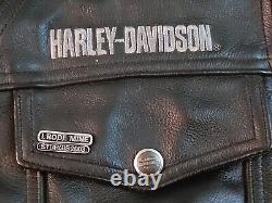 Vintage Harley Davidson Piston Thick Black Leather Vest Men's XL Snaps Lace Bike