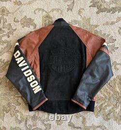 Vintage Harley Davidson USA Made Embossed Bar&Shield Black Leather Jacket Mens L