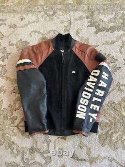 Vintage Harley Davidson USA Made Embossed Bar&Shield Black Leather Jacket Mens L