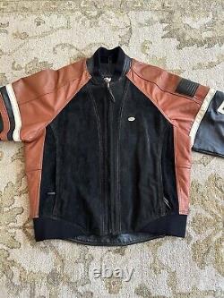 Vintage Harley Davidson USA Made Embossed Bar&Shield Black Leather Jacket Mens L