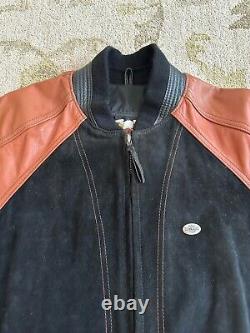 Vintage Harley Davidson USA Made Embossed Bar&Shield Black Leather Jacket Mens L