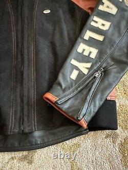 Vintage Harley Davidson USA Made Embossed Bar&Shield Black Leather Jacket Mens L