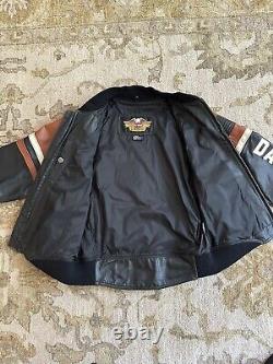 Vintage Harley Davidson USA Made Embossed Bar&Shield Black Leather Jacket Mens L