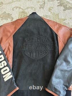 Vintage Harley Davidson USA Made Embossed Bar&Shield Black Leather Jacket Mens L