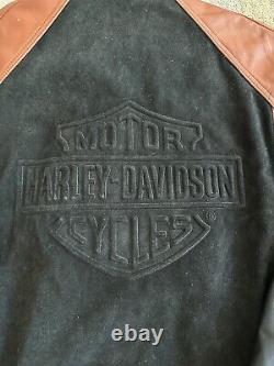 Vintage Harley Davidson USA Made Embossed Bar&Shield Black Leather Jacket Mens L