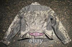 Vintage Harley Davidson Women's Camo Leather/Cotton Pink Bar & Shield Jacket (L)