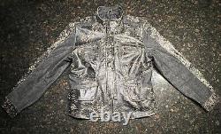 Vintage Harley Davidson Women's Camo Leather/Cotton Pink Bar & Shield Jacket (L)