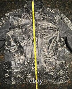 Vintage Harley Davidson Women's Camo Leather/Cotton Pink Bar & Shield Jacket (L)