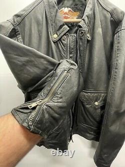Vintage Large Harley Davidson Mens Leather Jacket L Black Full Zip Up