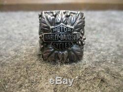 Vintage Large Sterling Silver Harley Davidson Biker Ring Maker Marked Bar Shield