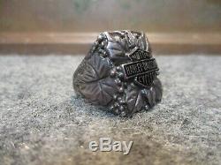 Vintage Large Sterling Silver Harley Davidson Biker Ring Maker Marked Bar Shield