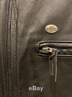 Vintage Mens Harley Davidson Leather Jacket XL Black Cafe Basic Skins Bar Shield