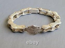 Vintage Sterling Silver Harley Davidson Bar Shield Bike Chain Men's Bracelet 40g