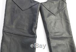 Vintage USA mens harley davidson leather chaps L black basic skins bar shield