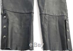 Vintage USA mens harley davidson leather chaps L black basic skins bar shield