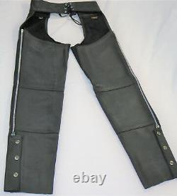 Vintage USA womens harley davidson leather chaps M basic skins black bar shield