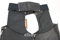 Vintage harley davidson mens leather chaps L black Bar Shield lined zip snap nwt
